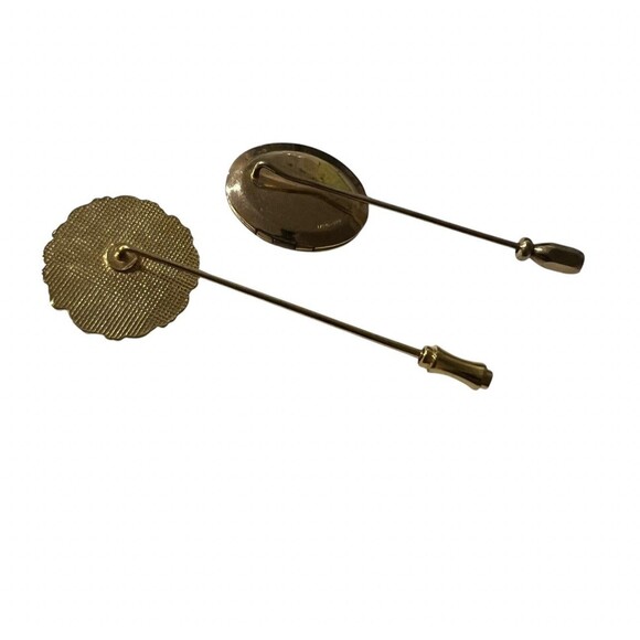 Vintage Stick Pin Set Cloisonné Floral Gold Tone + 1/20 12K GF Engraved Locket - Picture 2 of 8